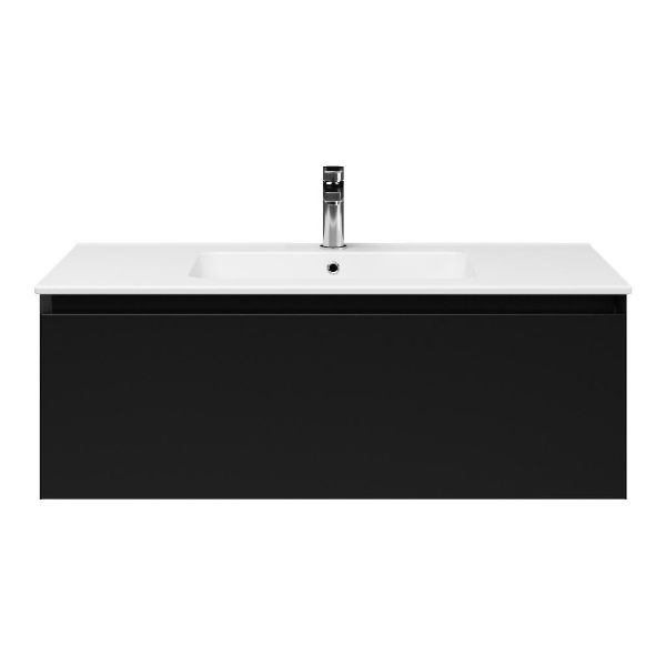 Domburg badmeubel 100 cm zwart mat met keramische Quadra wastafel wit glans