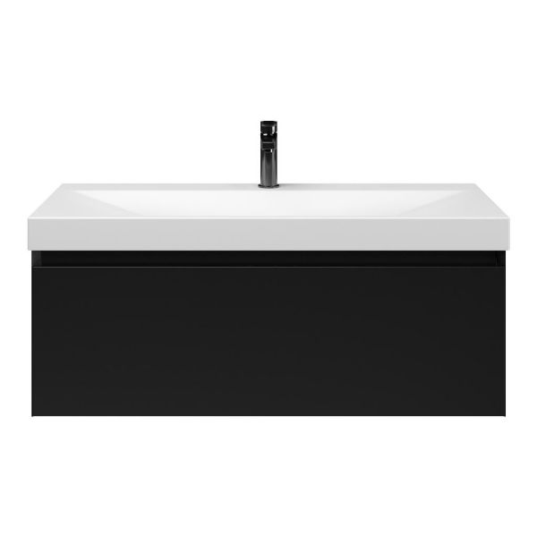 Domburg badmeubel 100 cm zwart mat met keramische Rockanje wastafel wit mat, 1 kraangat