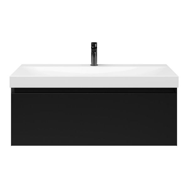 Domburg badmeubel 100 cm zwart mat met keramische Rockanje wastafel wit glans, 1 kraangat