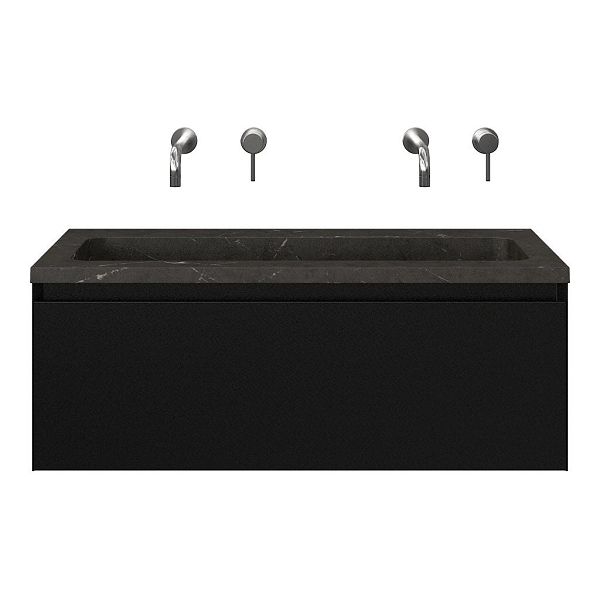 Domburg badmeubel 100 cm zwart mat met natuurstenen Square wastafel blue stone, zonder kraangat