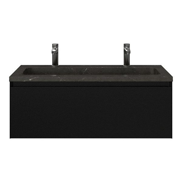 Domburg badmeubel 100 cm zwart mat met natuurstenen Square wastafel blue stone, 2 kraangaten