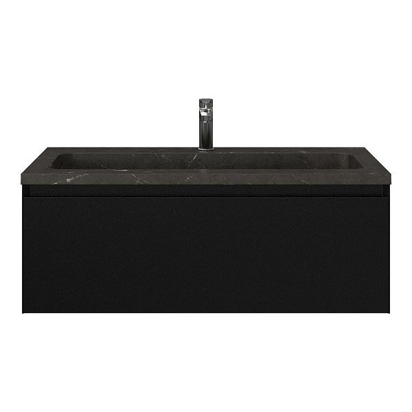 Domburg badmeubel 100 cm zwart mat met natuurstenen Square wastafel blue stone, 1 kraangat
