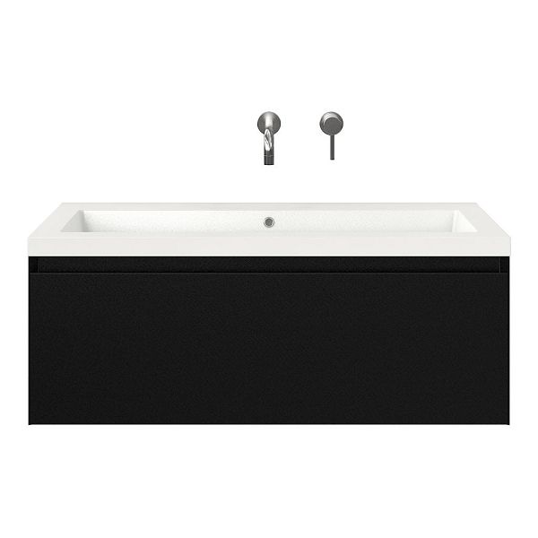 Domburg badmeubel 100 cm zwart mat met polystone Cadzand wastafel wit glans, zonder kraangat, 39 cm hoog