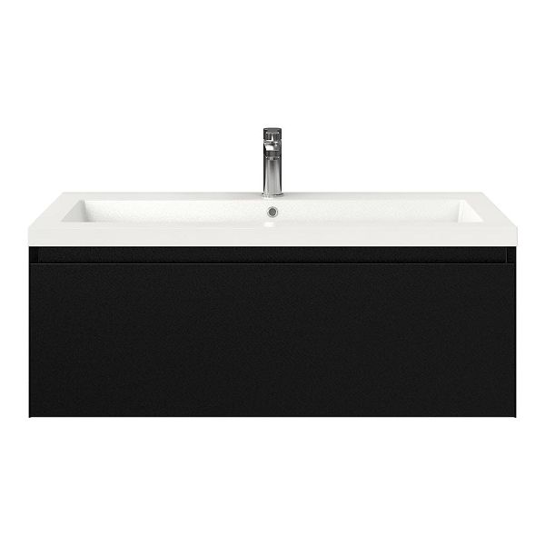 Domburg badmeubel 100 cm zwart mat met polystone Cadzand wastafel wit glans, 1 kraangat, 39 cm hoog