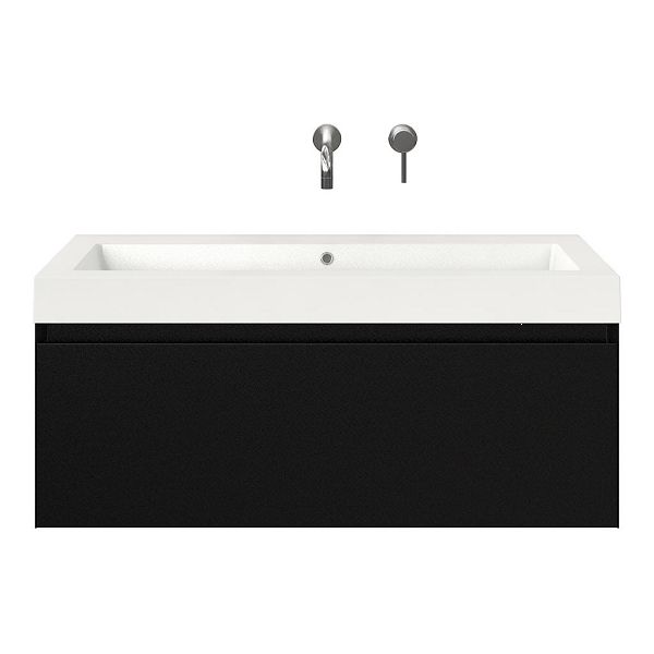 Domburg badmeubel 100 cm zwart mat met polystone Cadzand wastafel wit glans, zonder kraangat, 43 cm hoog