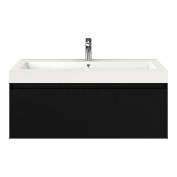 Domburg badmeubel 100 cm zwart mat met polystone Cadzand wastafel wit glans, 1 kraangat, 43 cm hoog