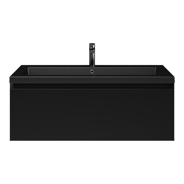 Domburg badmeubel 100 cm zwart mat met polystone Cadzand wastafel zwart mat, 1 kraangat