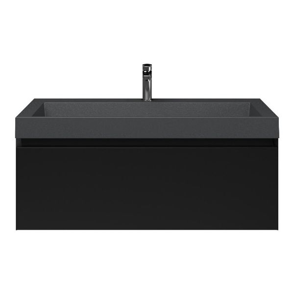 Domburg badmeubel 100 cm zwart mat met polystone Haamstede wastafel grijs mat, 1 kraangat