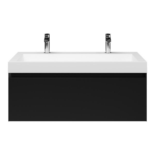 Domburg badmeubel 100 cm zwart mat met polystone Haamstede wastafel