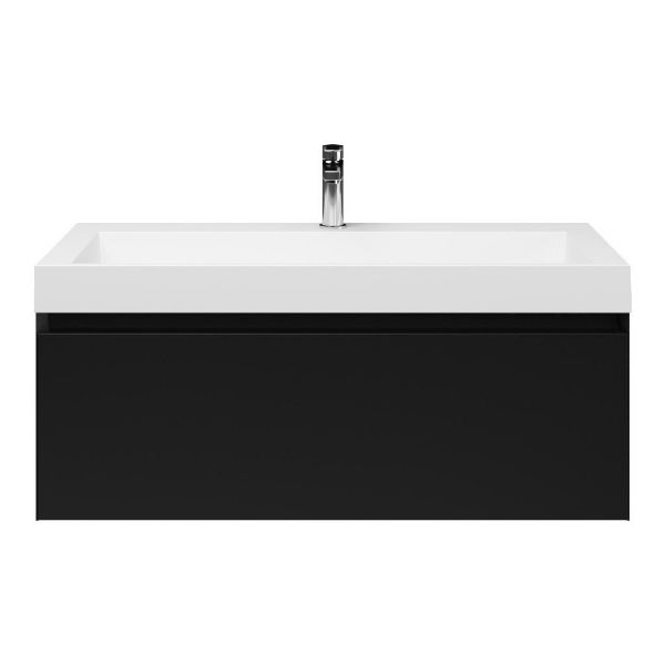 Domburg badmeubel 100 cm zwart mat met polystone Haamstede wastafel wit glans, 1 kraangat