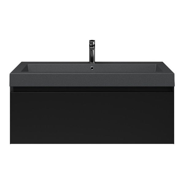 Domburg badmeubel 100 cm zwart mat met quartz Cadzand-Q wastafel grijs mat, 1 kraangat