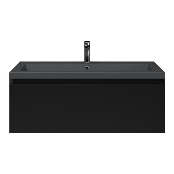 Domburg badmeubel 100 cm zwart mat met quartz Cadzand-Q wastafel grijs mat, 1 kraangat