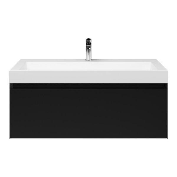 Domburg badmeubel 100 cm zwart mat met quartz Haamstede-q wastafel wit mat
