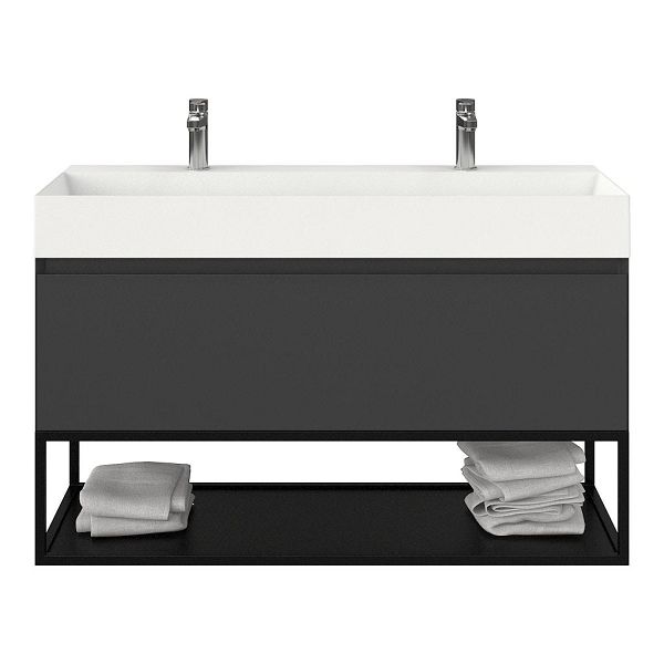 Domburg badmeubel 120 cm antraciet mat met keramische Marken wastafel wit mat, 2 kraangaten
