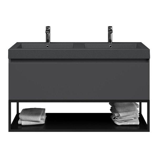 Domburg badmeubel 120 cm antraciet mat met quartz Cadzand-Q wastafel grijs mat