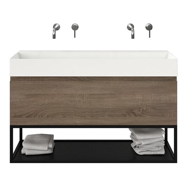 Domburg badmeubel 120 cm eiken donker met keramische Marken wastafel wit glans