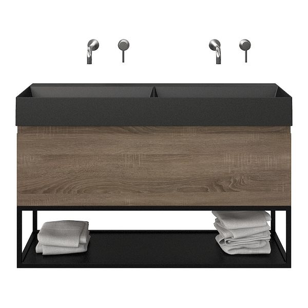 Domburg badmeubel 120 cm eiken donker met keramische Marken wastafel zwart mat