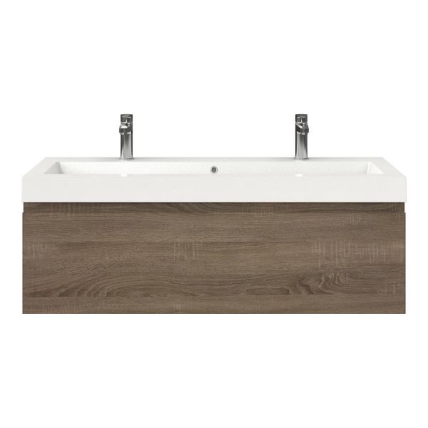 Domburg badmeubel 120 cm eiken donker met polystone Cadzand wastafel wit glans
