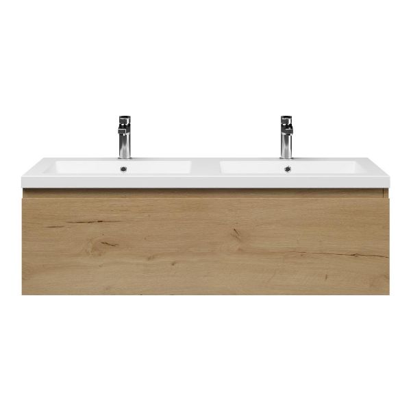 Domburg badmeubel 120 cm eiken natuur met polystone Cadzand wastafel wit mat