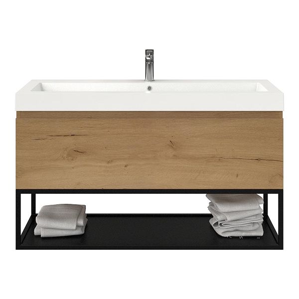 Domburg badmeubel 120 cm eiken natuur met polystone Cadzand wastafel wit glans