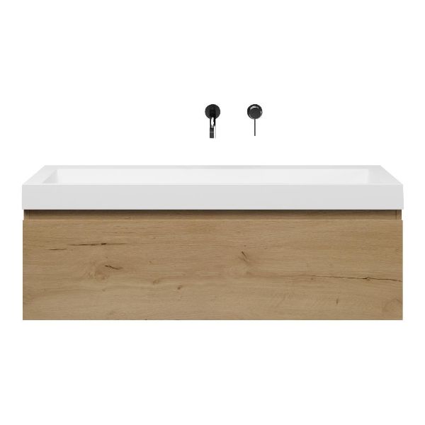 Domburg badmeubel 120 cm eiken natuur met polystone Haamstede wastafel wit glans