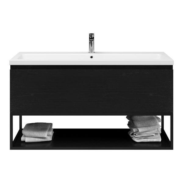 Domburg badmeubel 120 cm mat zwart eiken met keramische Dishoek wastafel wit glans