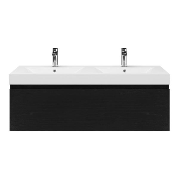 Domburg badmeubel 120 cm mat zwart eiken met polystone Wave wastafel wit glans