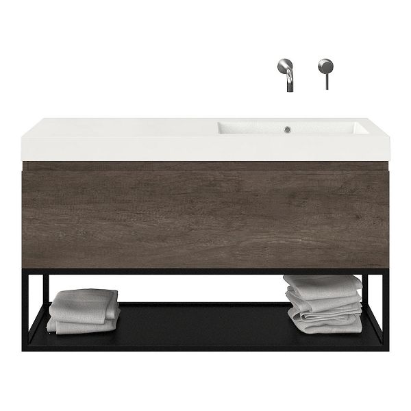 Domburg badmeubel 120 cm olm donker grijs met polystone Cadzand wastafel wit glans, zonder kraangat