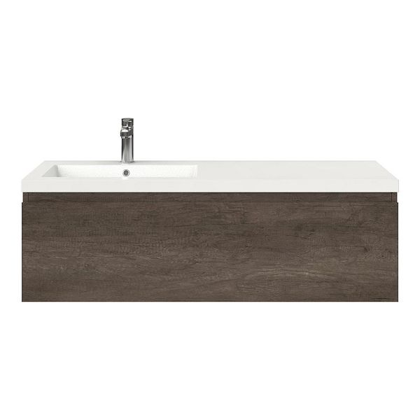 Domburg badmeubel 120 cm olm donker grijs met polystone Cadzand wastafel wit glans, 1 kraangat