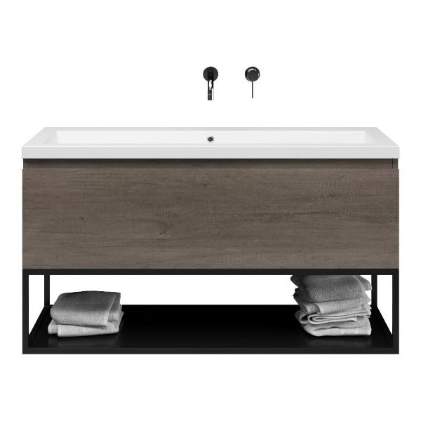 Domburg badmeubel 120 cm olm donker grijs met quartz Cadzand-Q wastafel wit mat