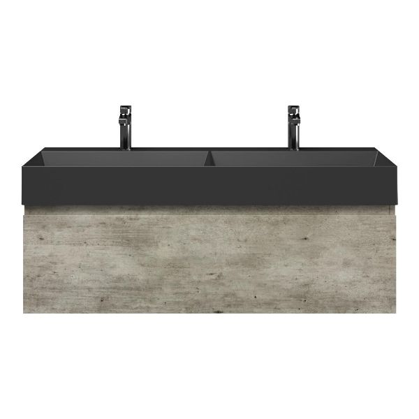 Domburg badmeubel 120 cm steigerhout look grijs met keramische Marken wastafel zwart mat