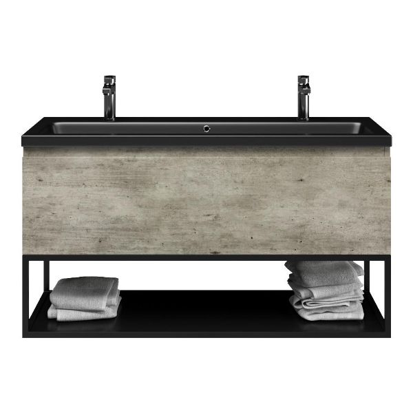 Domburg badmeubel 120 cm steigerhout look grijs met keramische Dishoek wastafel