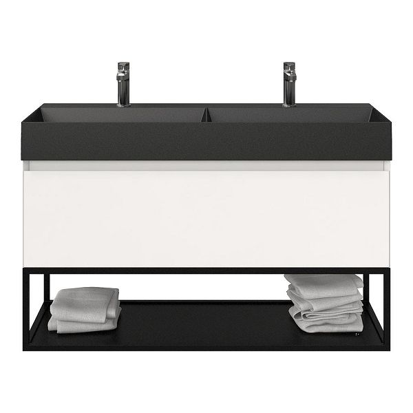 Domburg badmeubel 120 cm wit hoogglans met keramische Marken wastafel zwart mat