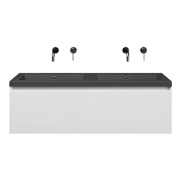 Domburg badmeubel 120 cm wit hoogglans met quartz Cadzand wastafel grijs mat