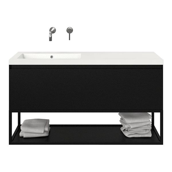 Domburg badmeubel 120 cm zwart mat met polystone Cadzand wastafel wit glans
