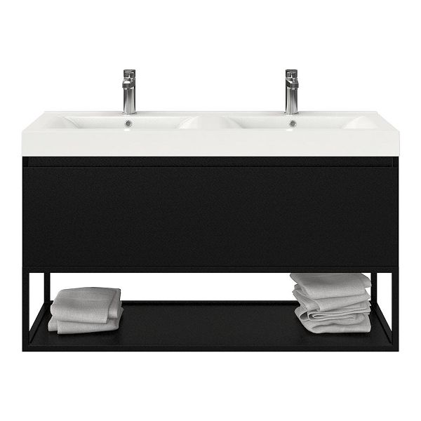 Domburg badmeubel 120 cm zwart mat met polystone Wave wastafel wit glans