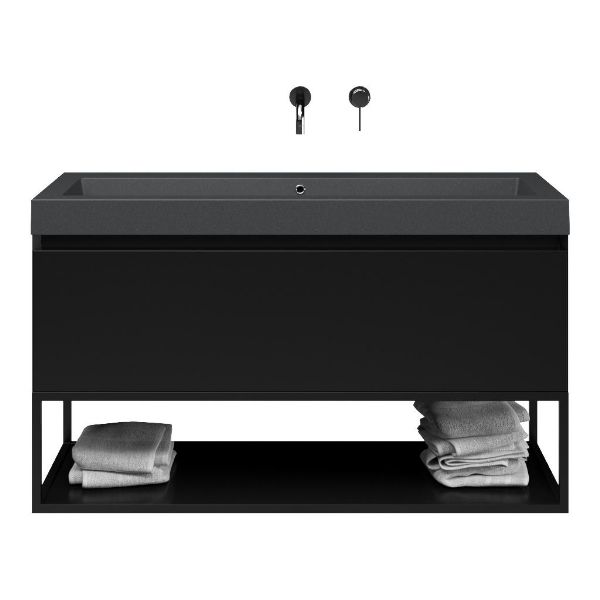 Domburg badmeubel 120 cm zwart mat met quartz Cadzand-Q wastafel grijs mat