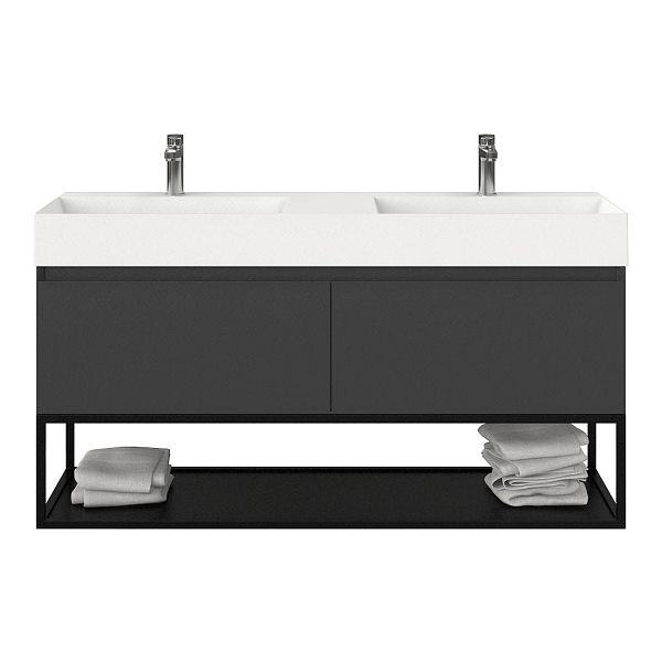Domburg badmeubel 140 cm antraciet mat met keramische Marken wastafel wit mat