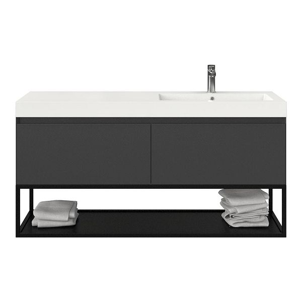 Domburg badmeubel 140 cm antraciet mat met polystone Cadzand wastafel wit glans