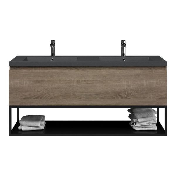 Domburg badmeubel 140 cm eiken donker met Cadzand wastafel grijs mat