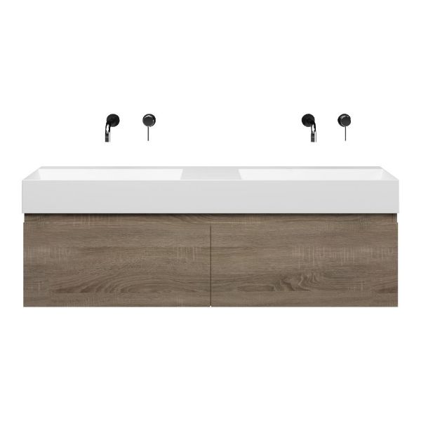 Domburg badmeubel 140 cm eiken donker met keramische Marken wastafel wit mat