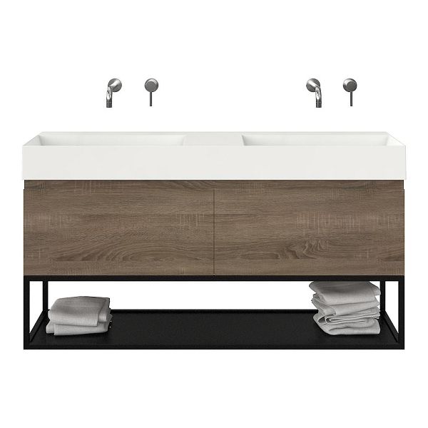 Domburg badmeubel 140 cm eiken donker met keramische Marken wastafel wit glans