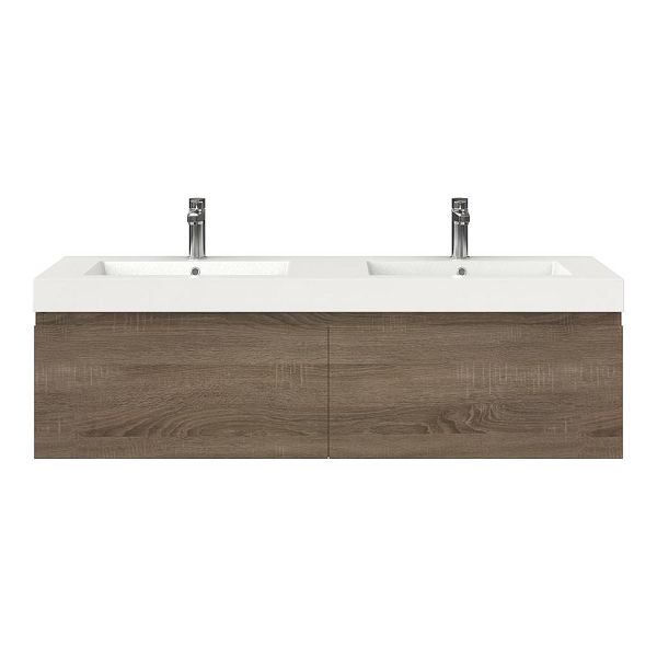 Domburg badmeubel 140 cm eiken donker met polystone Cadzand wastafel wit glans