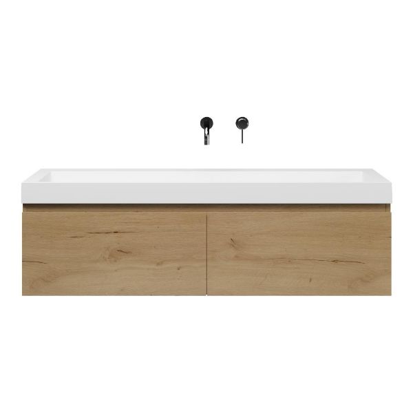 Domburg badmeubel 140 cm eiken natuur met polystone Haamstede wastafel wit glans
