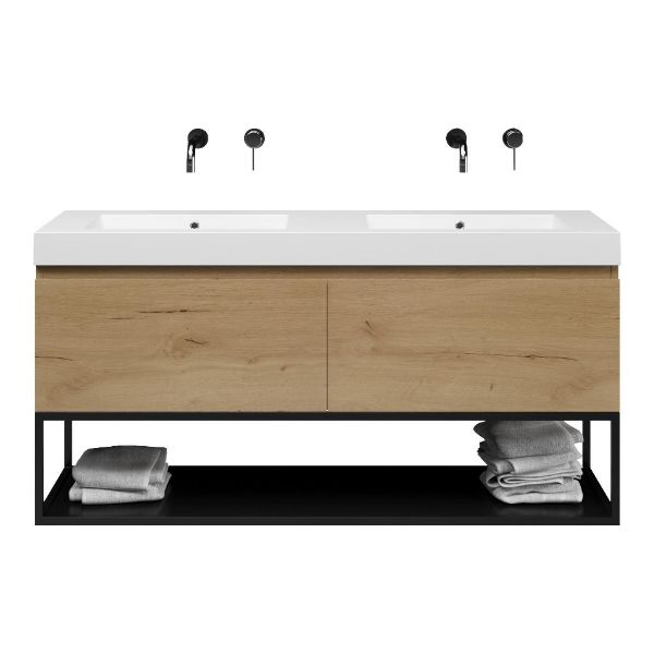 Domburg badmeubel 140 cm eiken natuur met quartz Cadzand-Q wastafel wit mat