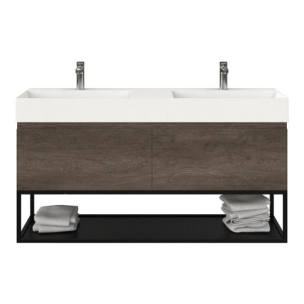 Domburg badmeubel 140 cm olm donker grijs met keramische Marken wastafel wit mat
