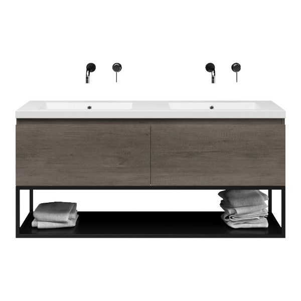 Domburg badmeubel 140 cm olm donker grijs met quartz Cadzand-Q wastafel wit mat