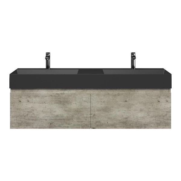Domburg badmeubel 140 cm steigerhout look grijs met keramische Marken wastafel zwart mat