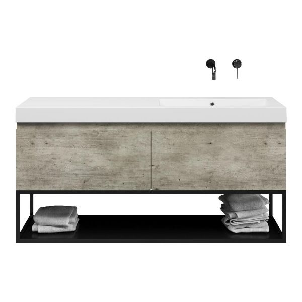 Domburg badmeubel 140 cm steigerhout look grijs met polystone Cadzand wastafel wit glans