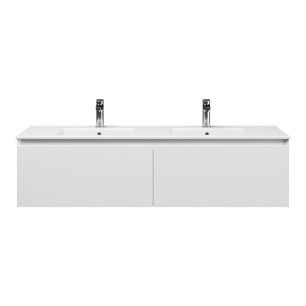Domburg badmeubel 140 cm wit hoogglans met keramische Callantsoog wastafel wit glans